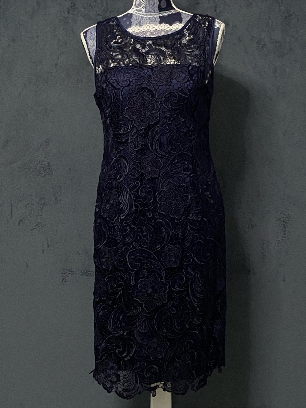 Adrianna Papell Sheath Dress Womens 10 Blue Lace Knee length Sleeveless Wedding